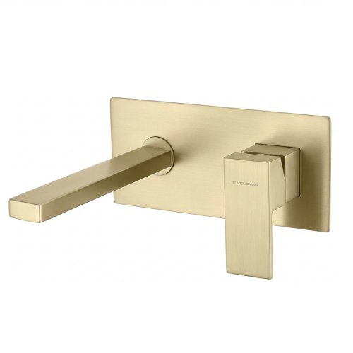 VELDMAN Złota szczotkowana ścienna bateria umywalkowa QUADRO gold brush
